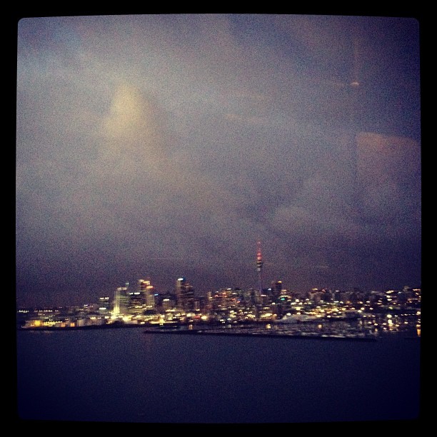Early morning Auckland city - lights still on (Taken at Auckland Harbour Bridge)